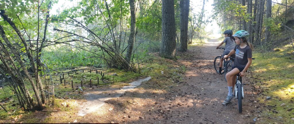 Bike riders in Faragut State Park looking at gun pad