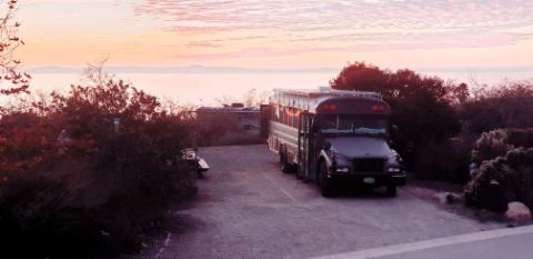 Christmas school bus at beach